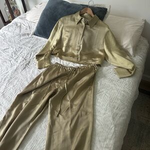 Reformation green silky two piece